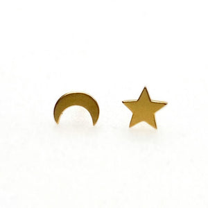 Asymetrical star and moon earstuds