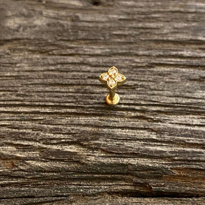 18K solid gold flower flat back