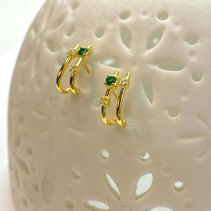 Elegant dainty CZ emerald double earrings