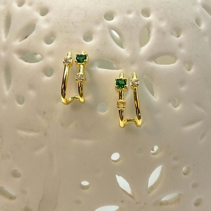 Elegant dainty CZ emerald double earrings