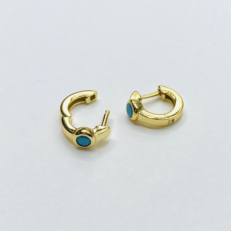 Turquoise stone gold hoop earring