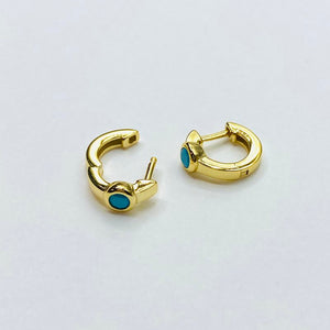 Turquoise stone gold hoop earring