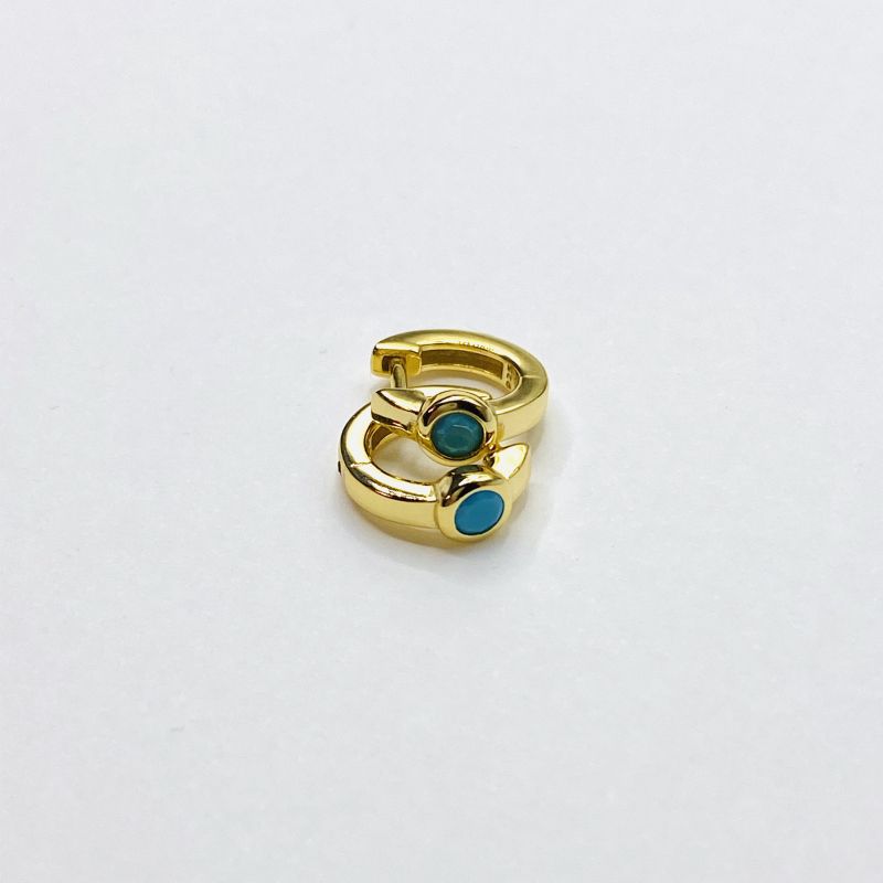 Turquoise stone gold hoop earring
