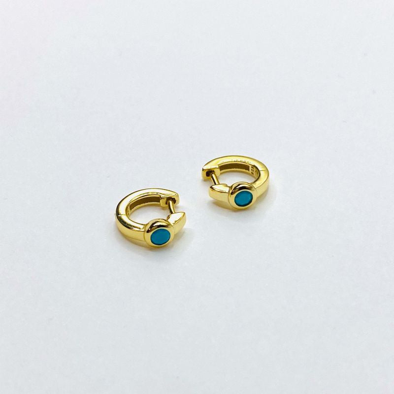Turquoise stone gold hoop earring