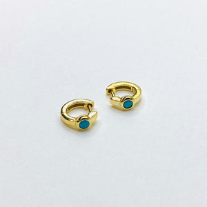 Turquoise stone gold hoop earring