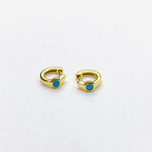 Turquoise stone gold hoop earring