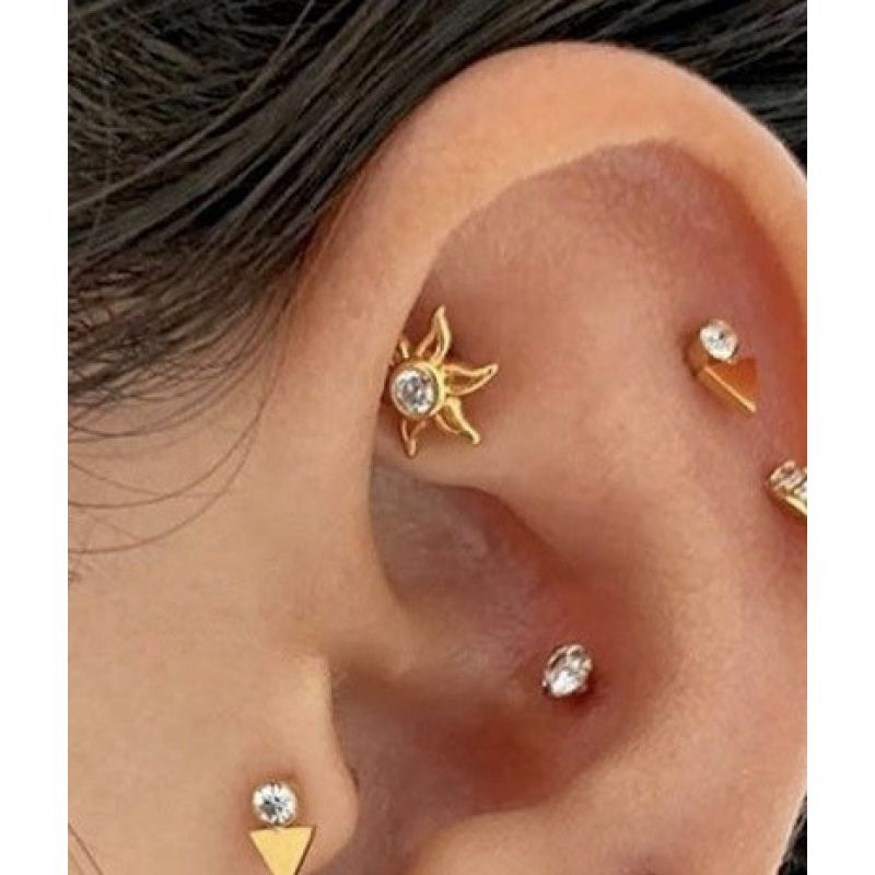 Sun CZ cartilage barbell,