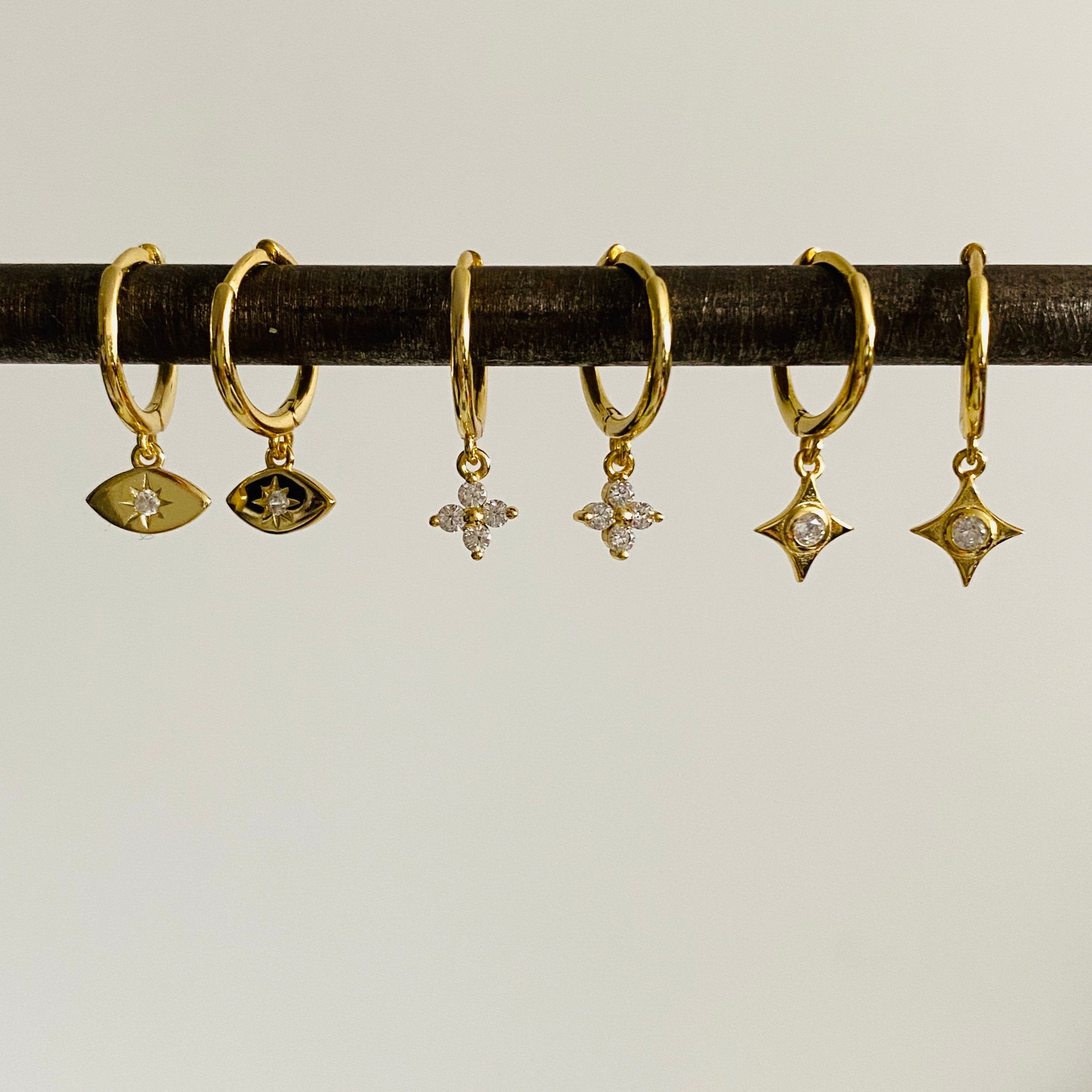 Evil eye charm hoop earrings