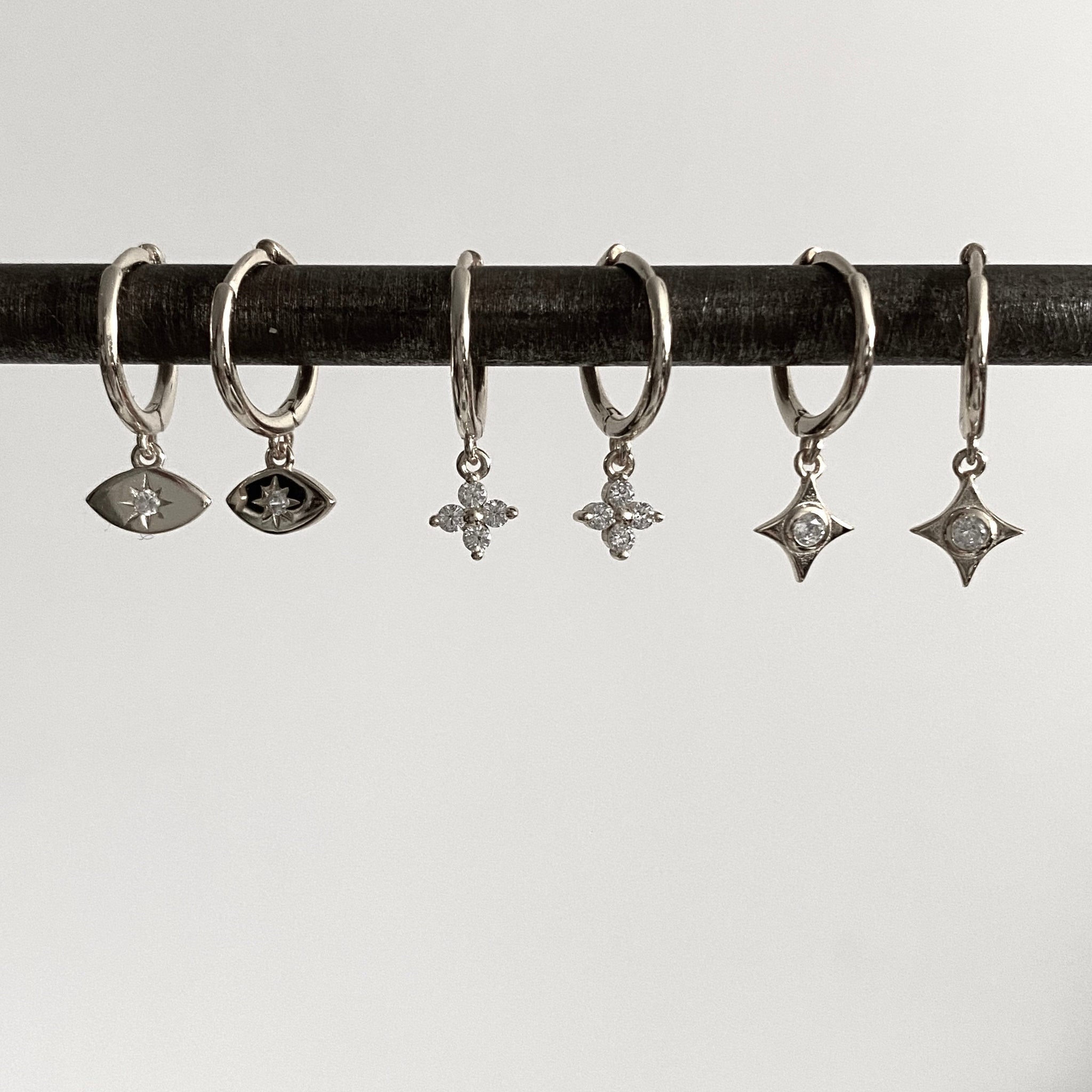Evil eye charm hoop earrings