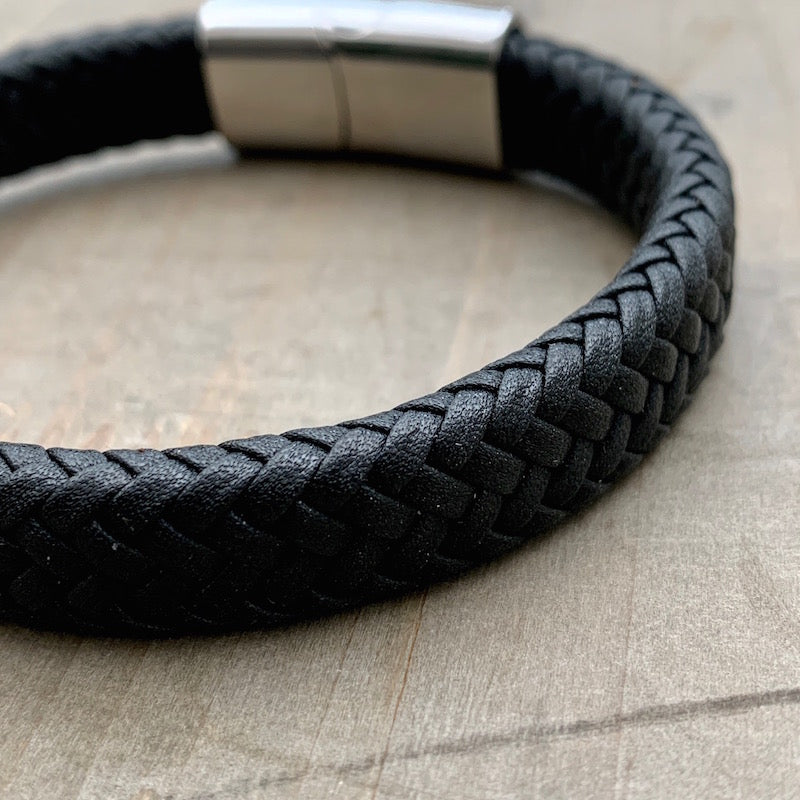 Clapham black braided men's leather bracelet