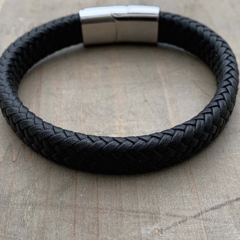 Clapham black braided men's leather bracelet