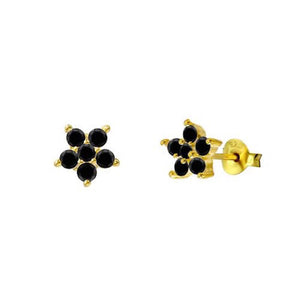 Flower black crystal stud earring