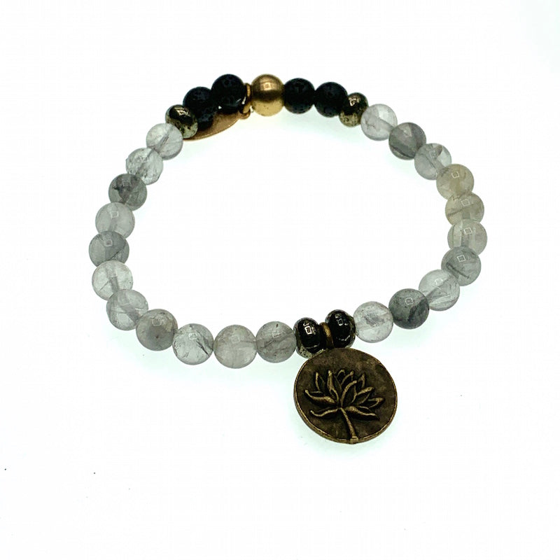 Grey quartz lotus bracelet