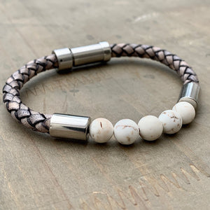 Hoxton Light unisex leather and stainless steel stone bracelet