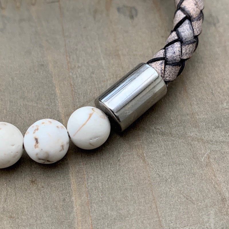 Hoxton Light unisex leather and stainless steel stone bracelet