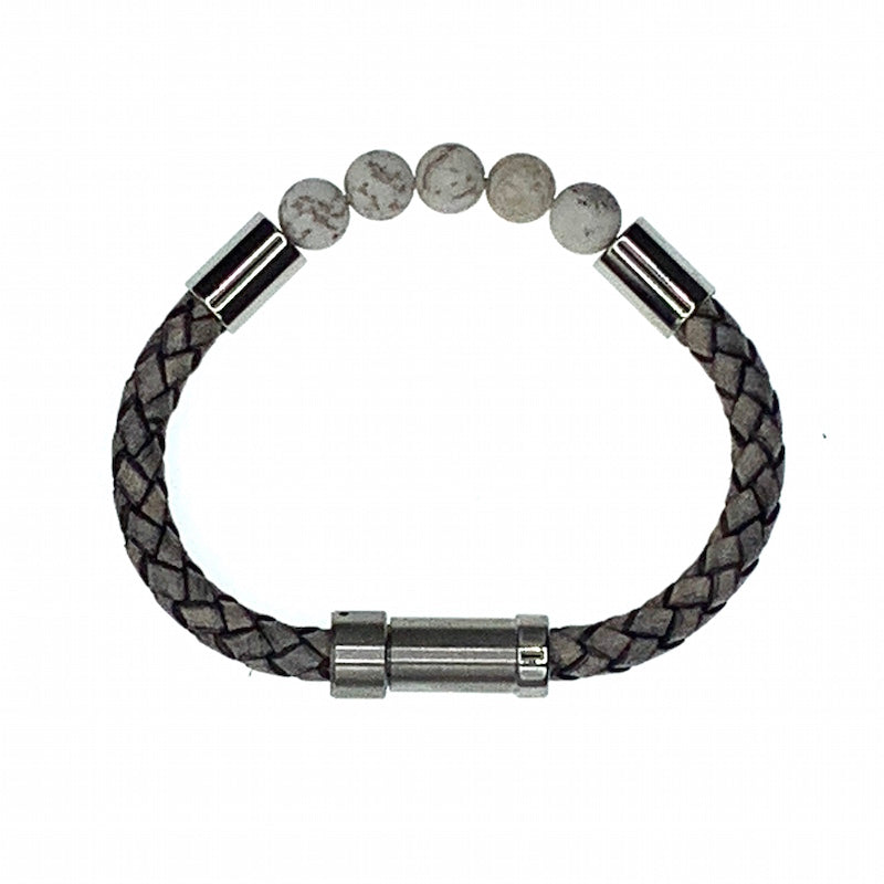 Hoxton Light unisex leather and stainless steel stone bracelet