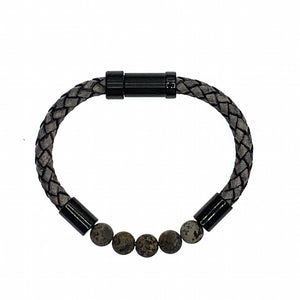 Hoxton grey unisex leather and stainless steel stone bracelet