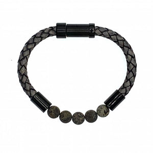 Hoxton grey unisex leather and stainless steel stone bracelet