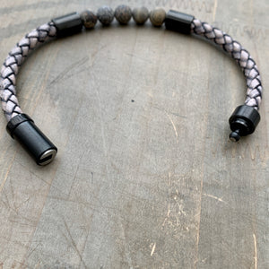 Hoxton grey unisex leather and stainless steel stone bracelet