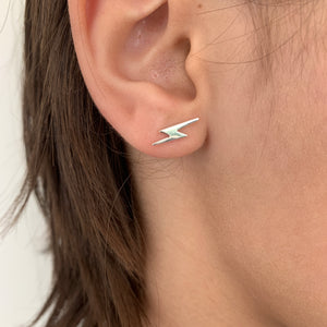 Silver thunder lightning ear studs