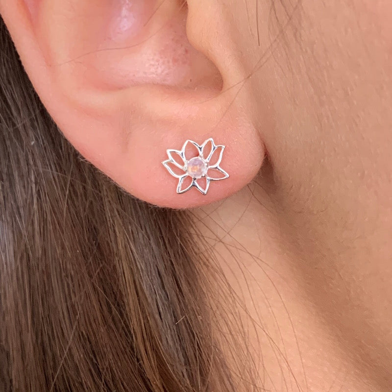 Lotus stone stud earrings