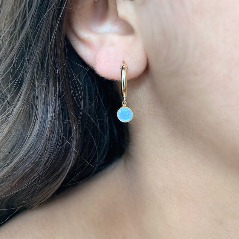 Opal hoop charm earrings