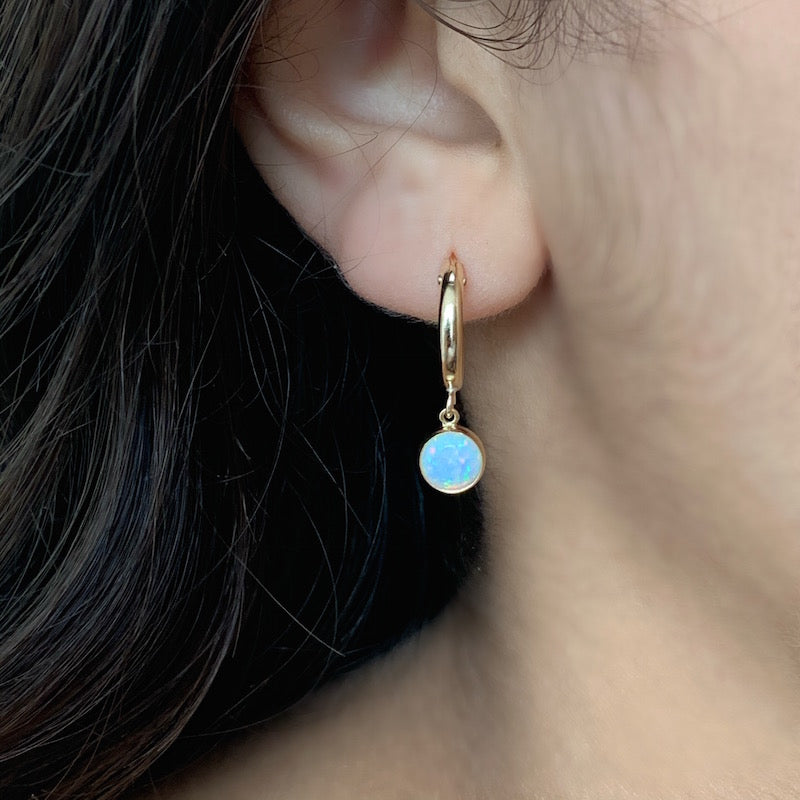 Opal hoop charm earrings