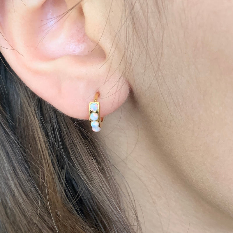 Opal huggies earrings