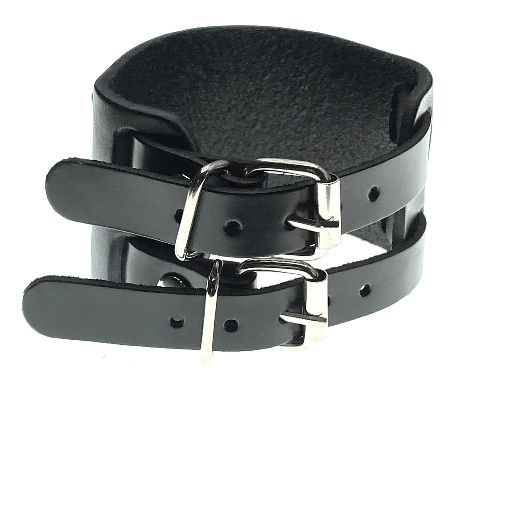 Dalston black wide leather buckle bracelet