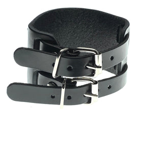 Dalston black wide leather buckle bracelet