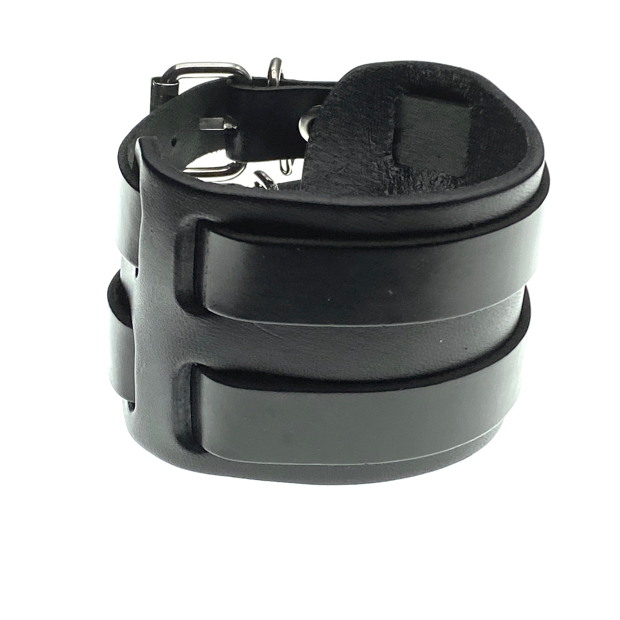 Dalston black wide leather buckle bracelet