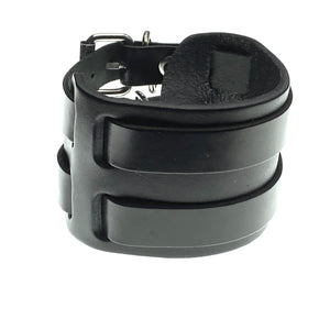 Dalston black wide leather buckle bracelet