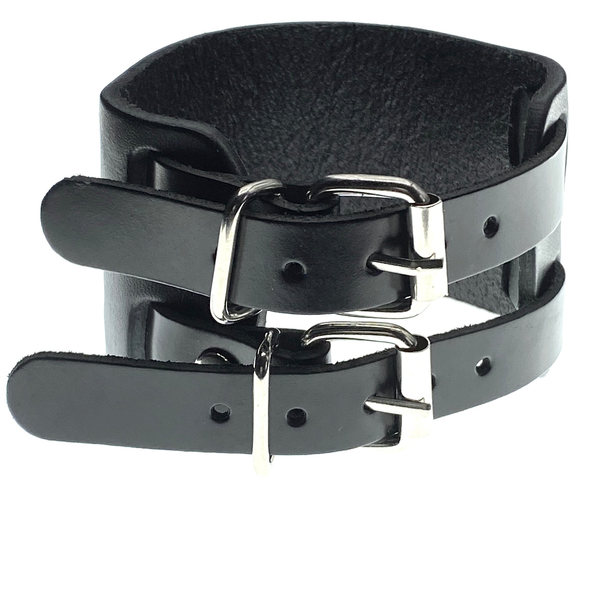 Dalston black wide leather buckle bracelet
