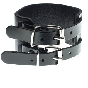 Dalston black wide leather buckle bracelet