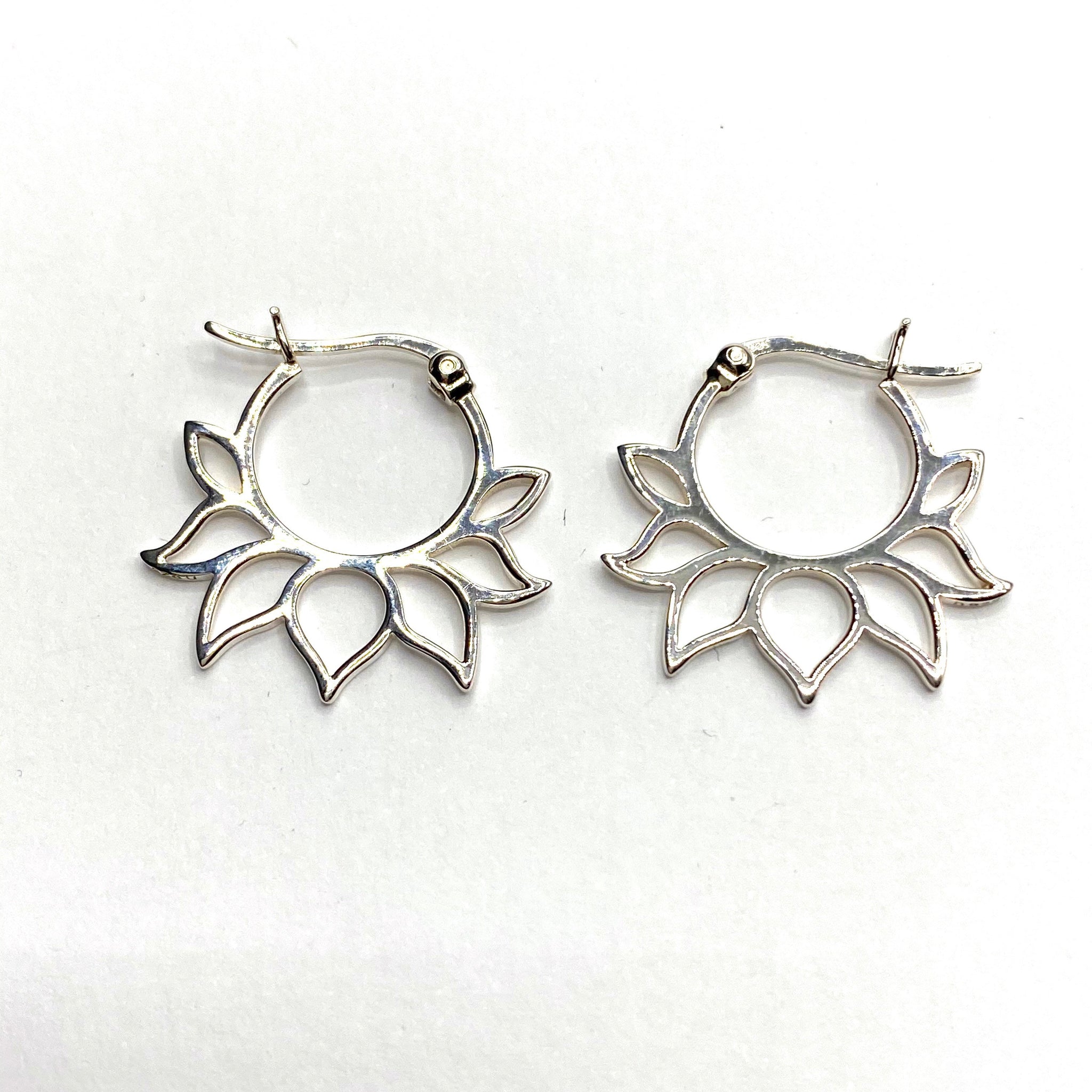 Lotus silver hoop earrings