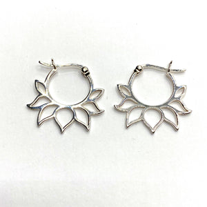 Lotus silver hoop earrings