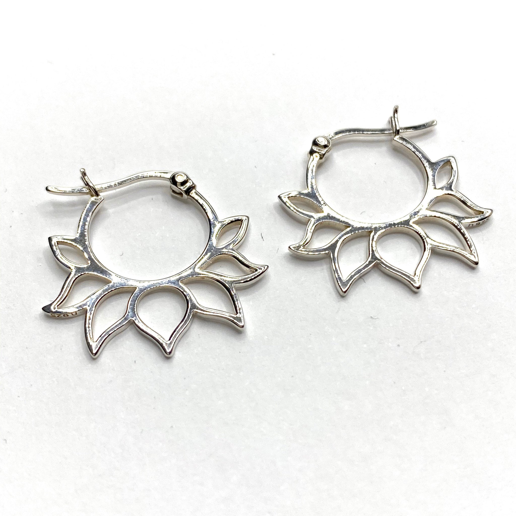 Lotus silver hoop earrings