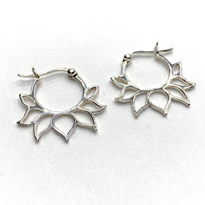 Lotus silver hoop earrings