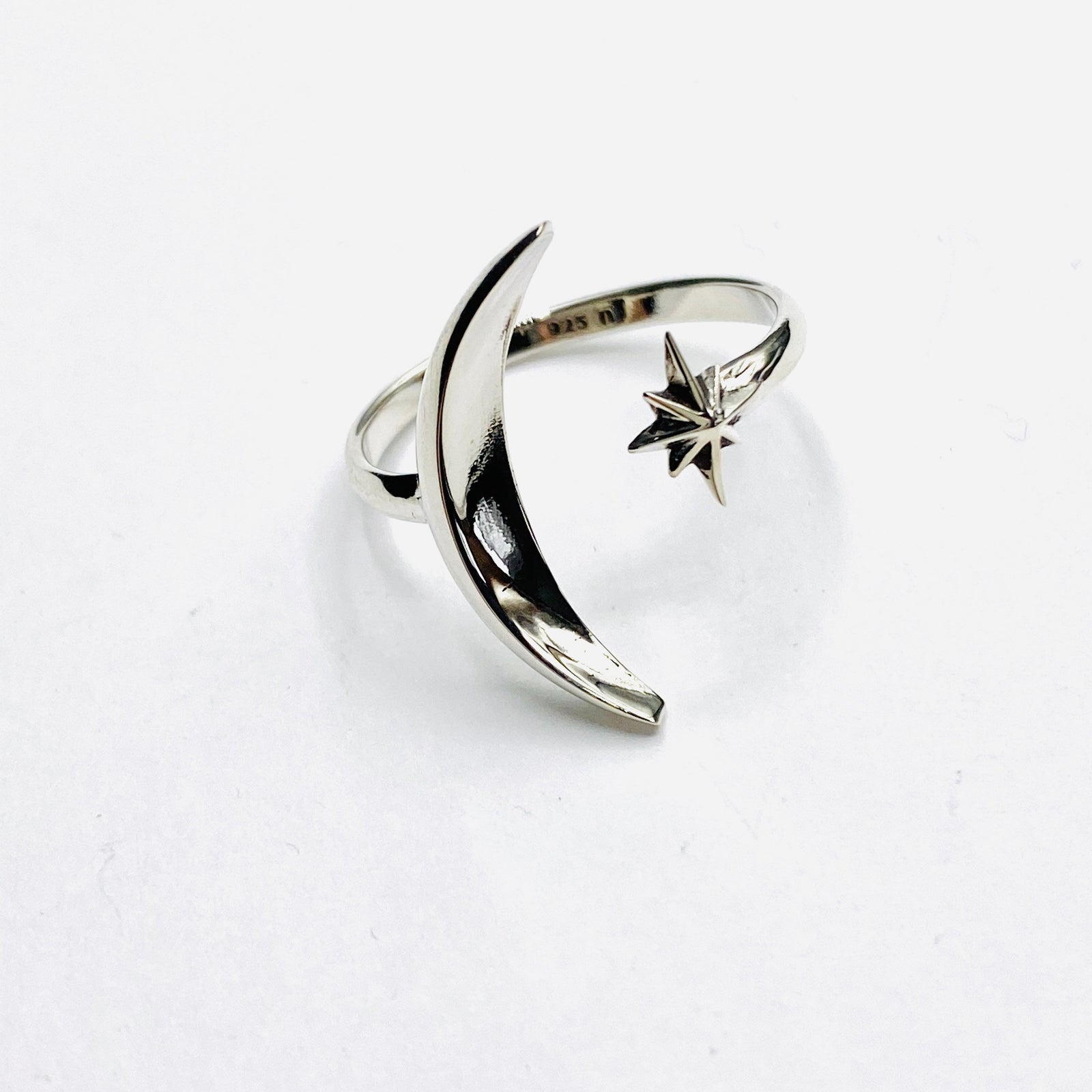 Star and moon silver ring