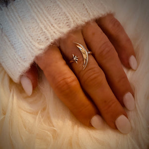 Star and moon silver ring