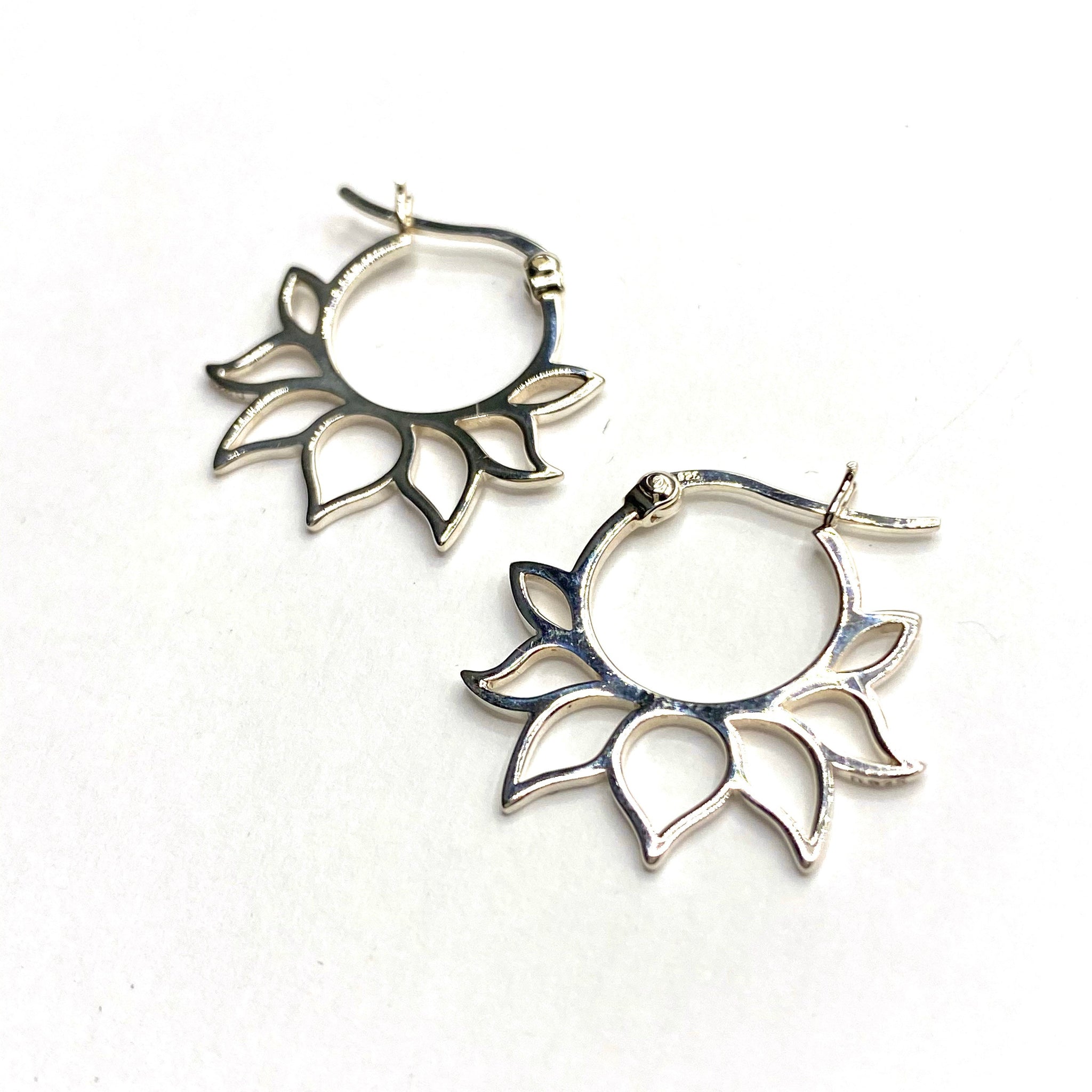 Lotus silver hoop earrings