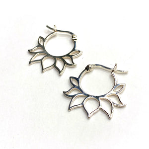 Lotus silver hoop earrings