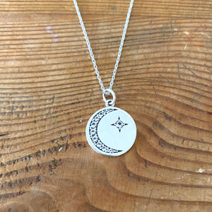 Star and moon silver pendant