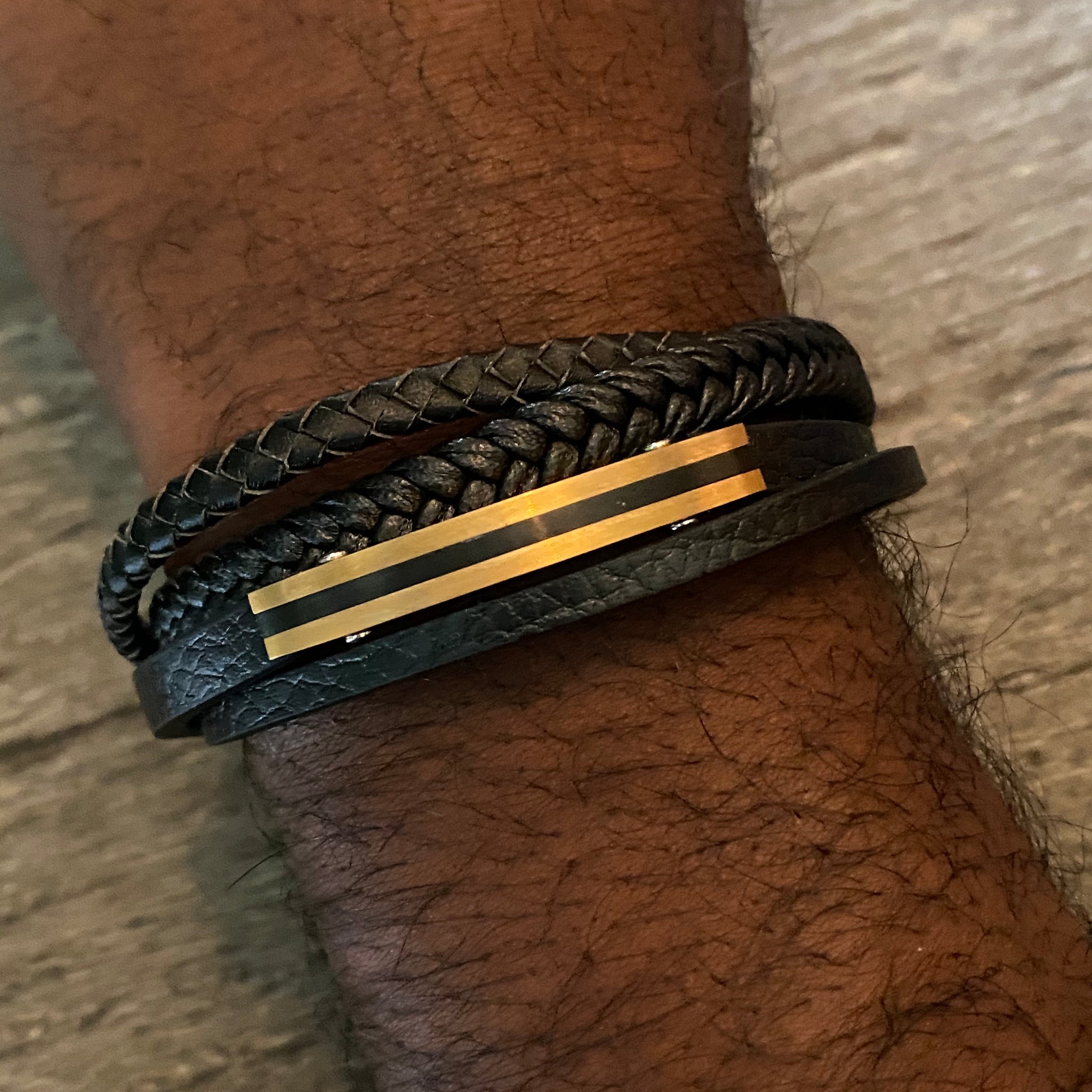 Men’s braided copper and  leather bracelet