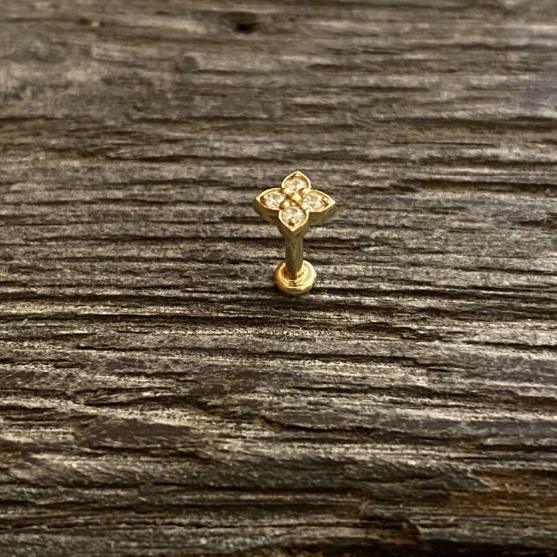 18K solid gold flower flat back