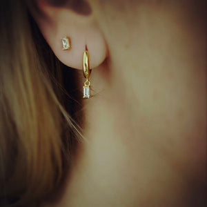 Baguette style gold stud earrings