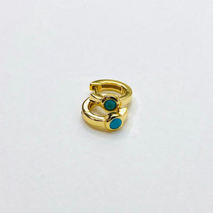 Turquoise stone gold hoop earring