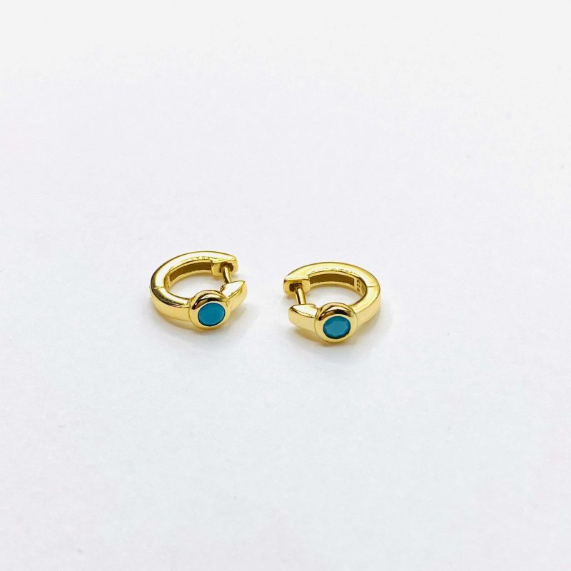 Turquoise stone gold hoop earring