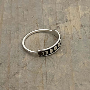 Moon phase silver ring