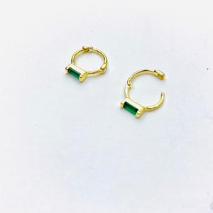 Tiny emerald and gold hoops